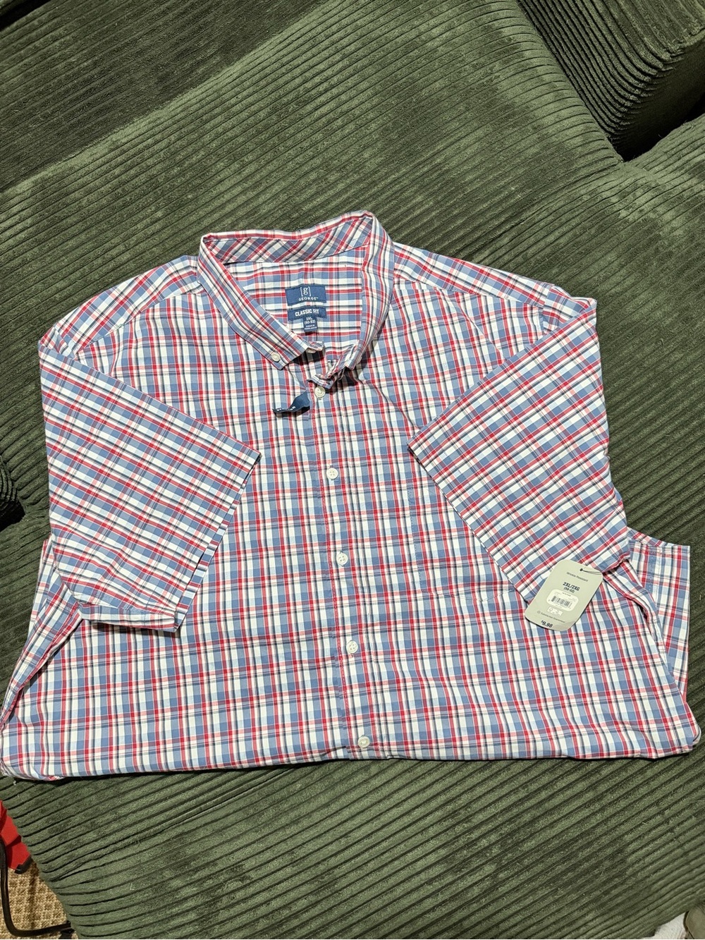 George Classic Fit Red & Blue Plaid Short-Sleeve Shirt